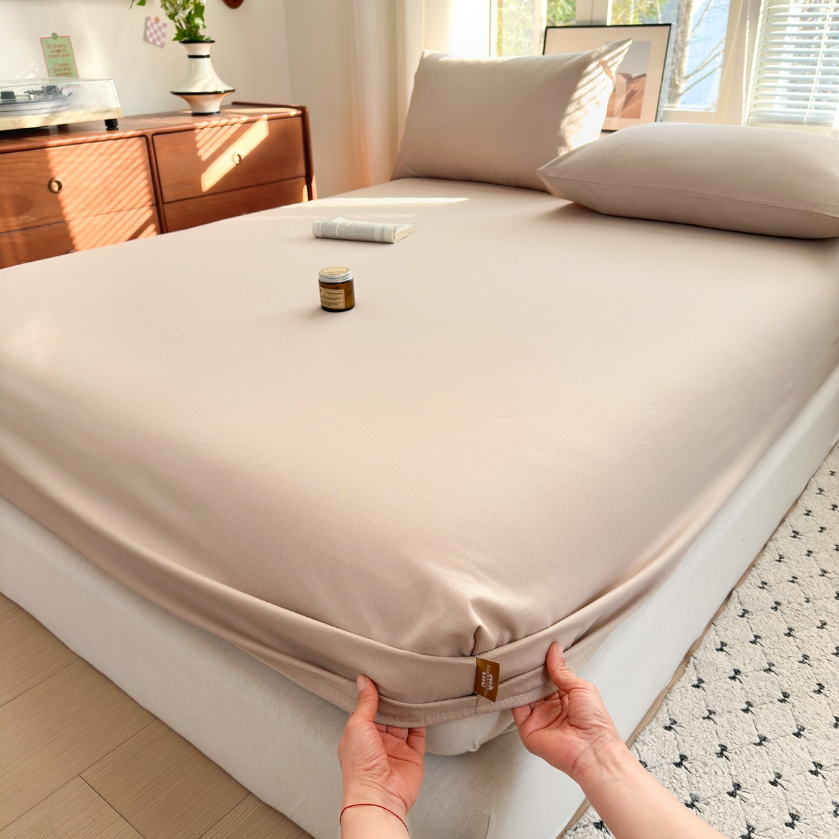 91家纺网 家纺一手货源 找家纺 女子家纺 2026新款全棉老粗布床笠 亚麻咖