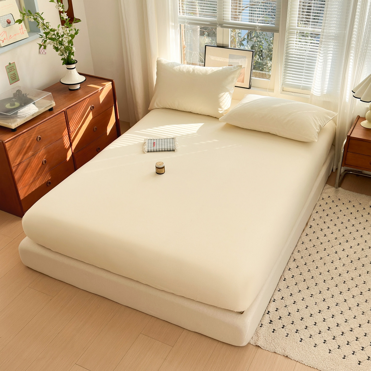 91家纺网 家纺一手货源 找家纺 女子家纺 2026新款全棉老粗布床笠 月白