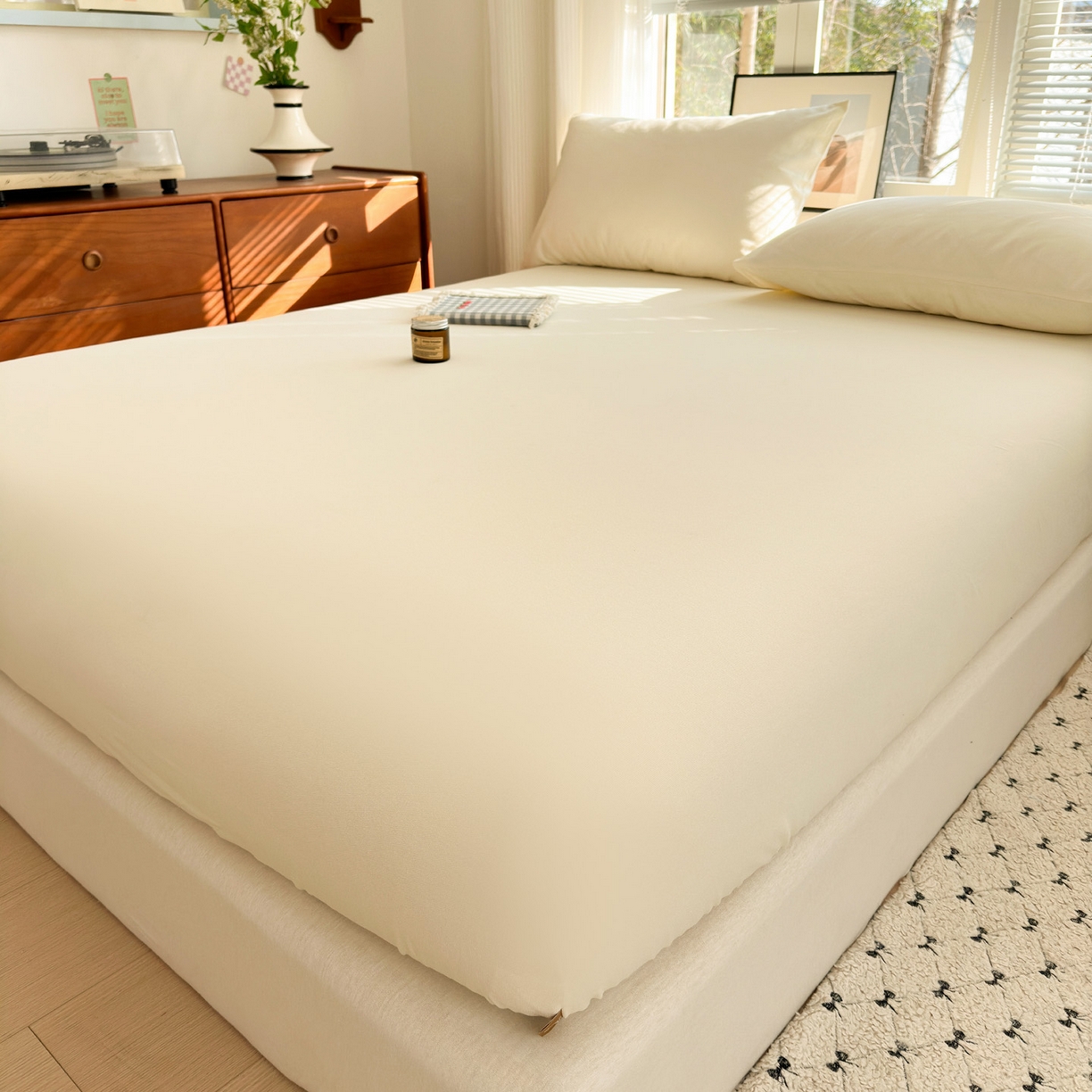 91家纺网 家纺一手货源 找家纺 女子家纺 2026新款全棉老粗布床笠 月白