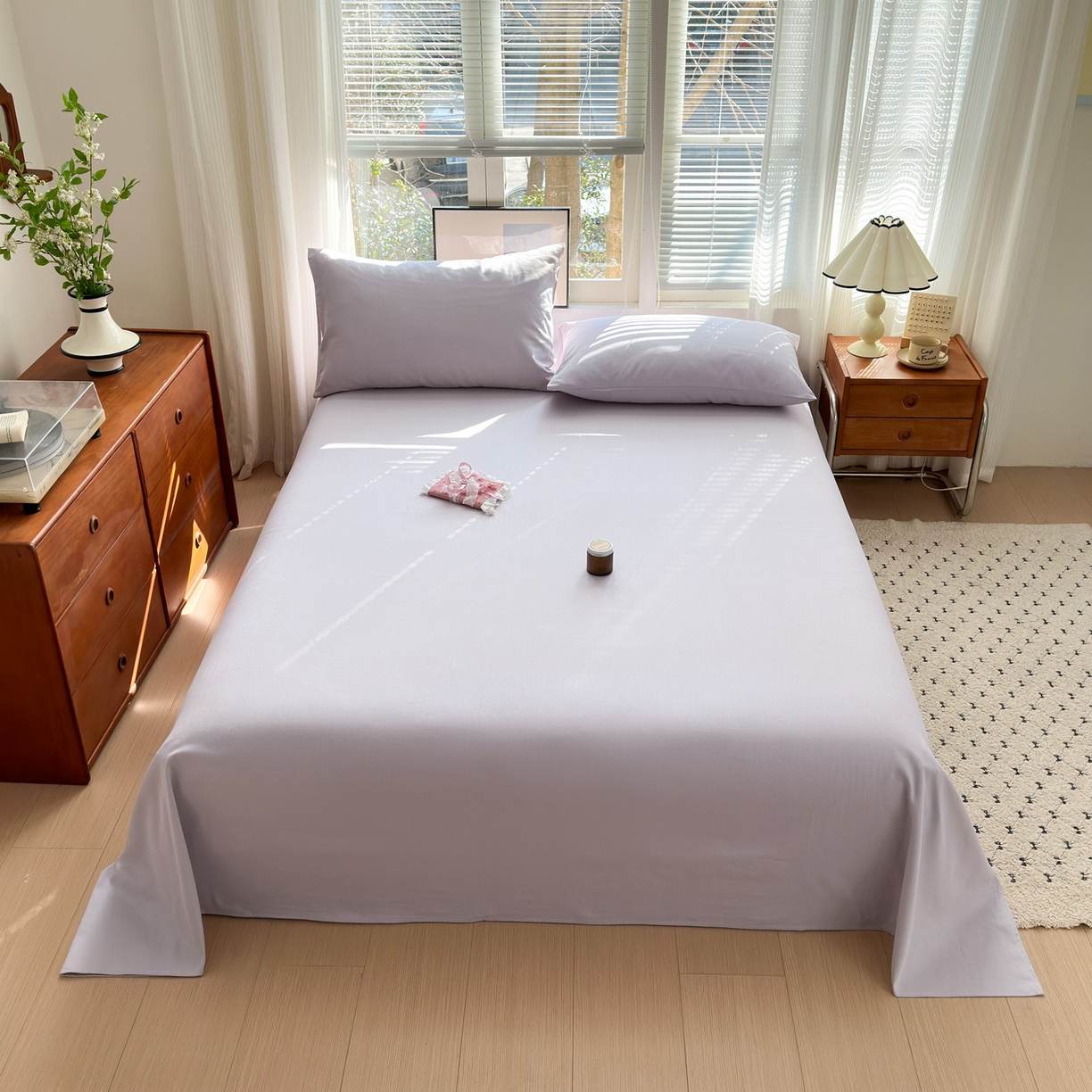 91家纺网 家纺一手货源 找家纺 女子家纺 2026新款全棉老粗布床单 丁香紫