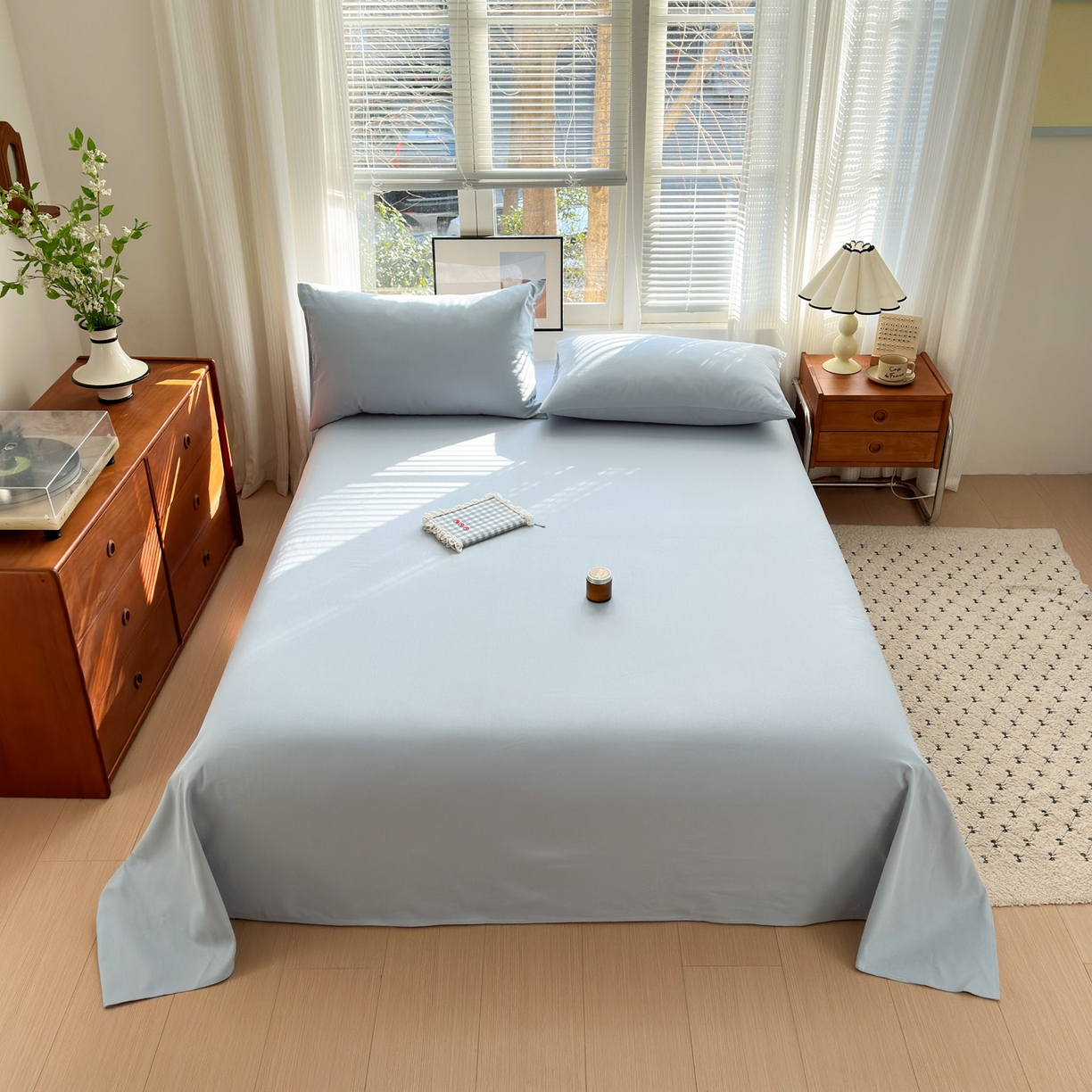 91家纺网 家纺一手货源 找家纺 女子家纺 2026新款全棉老粗布床单 海蓝