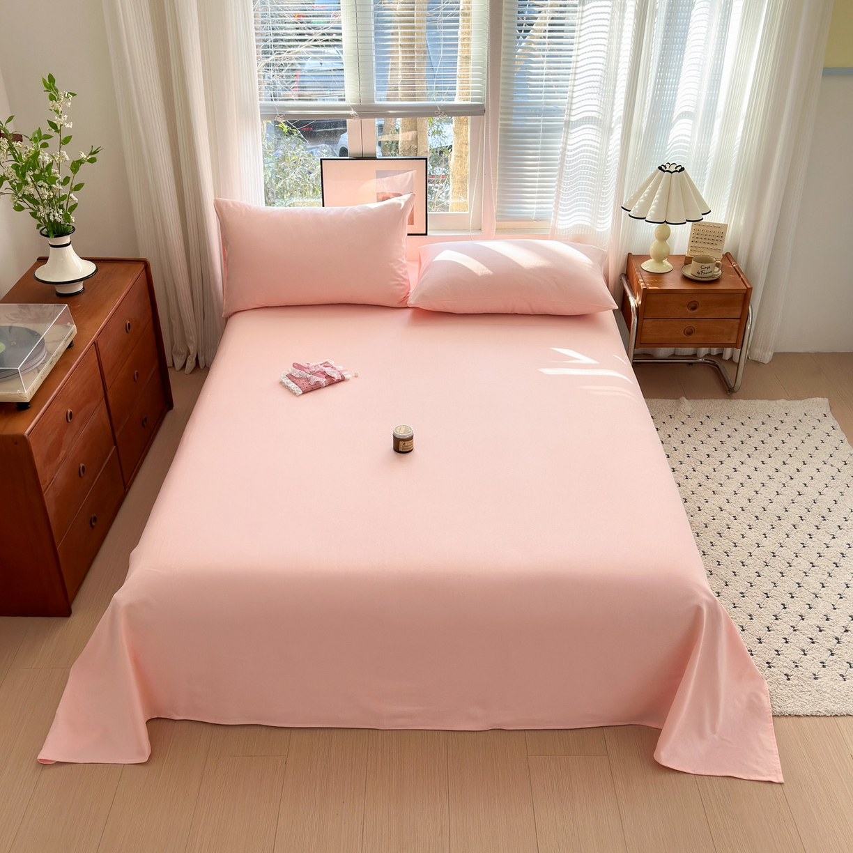 91家纺网 家纺一手货源 找家纺 女子家纺 2026新款全棉老粗布床单 樱桃粉