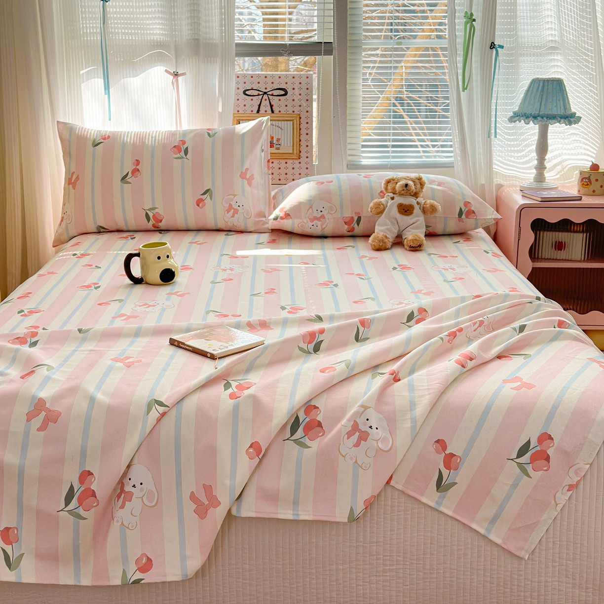 91家纺网 家纺一手货源 找家纺 女子家纺 2026新款全棉老粗布床单 冰淇淋