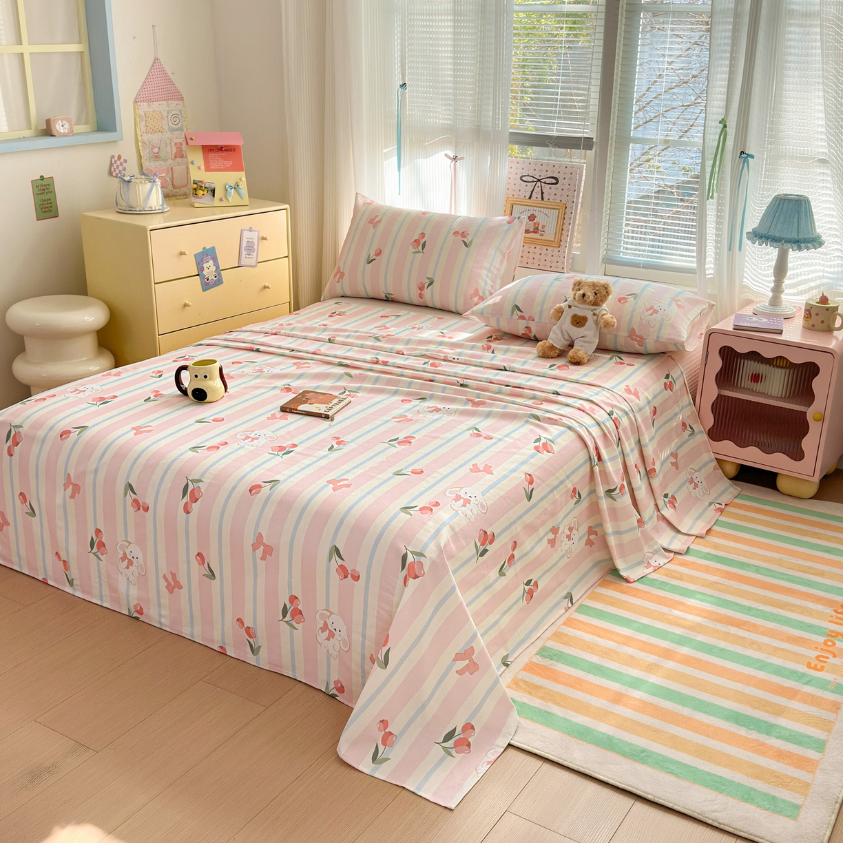 91家纺网 家纺一手货源 找家纺 女子家纺 2026新款全棉老粗布床单 冰淇淋