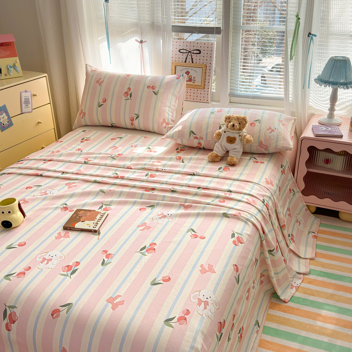 91家纺网 家纺一手货源 找家纺 女子家纺 2026新款全棉老粗布床单 冰淇淋