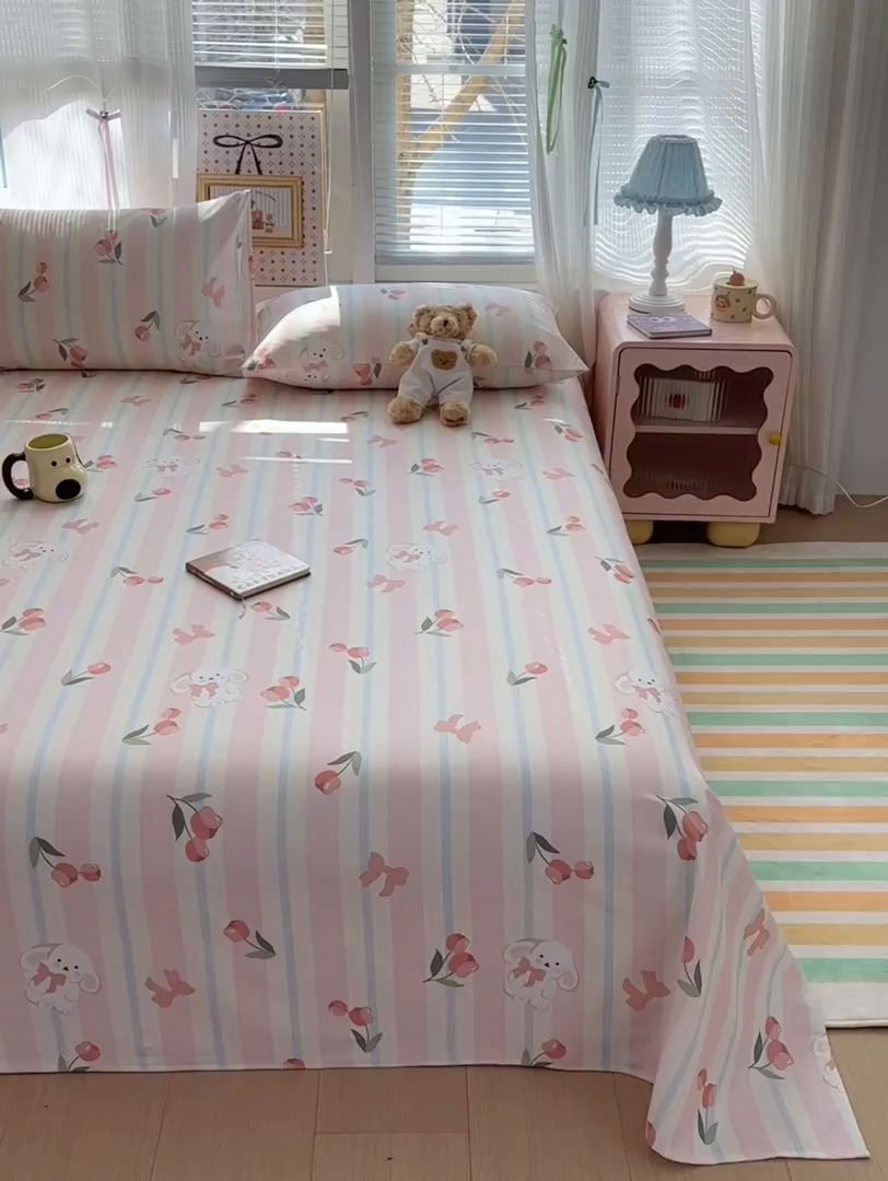 91家纺网 家纺一手货源 找家纺 女子家纺 2026新款全棉老粗布床单 冰淇淋