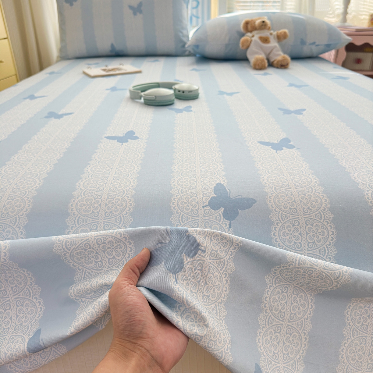 91家纺网 家纺一手货源 找家纺 女子家纺 2026新款全棉老粗布床单 蝶恋花