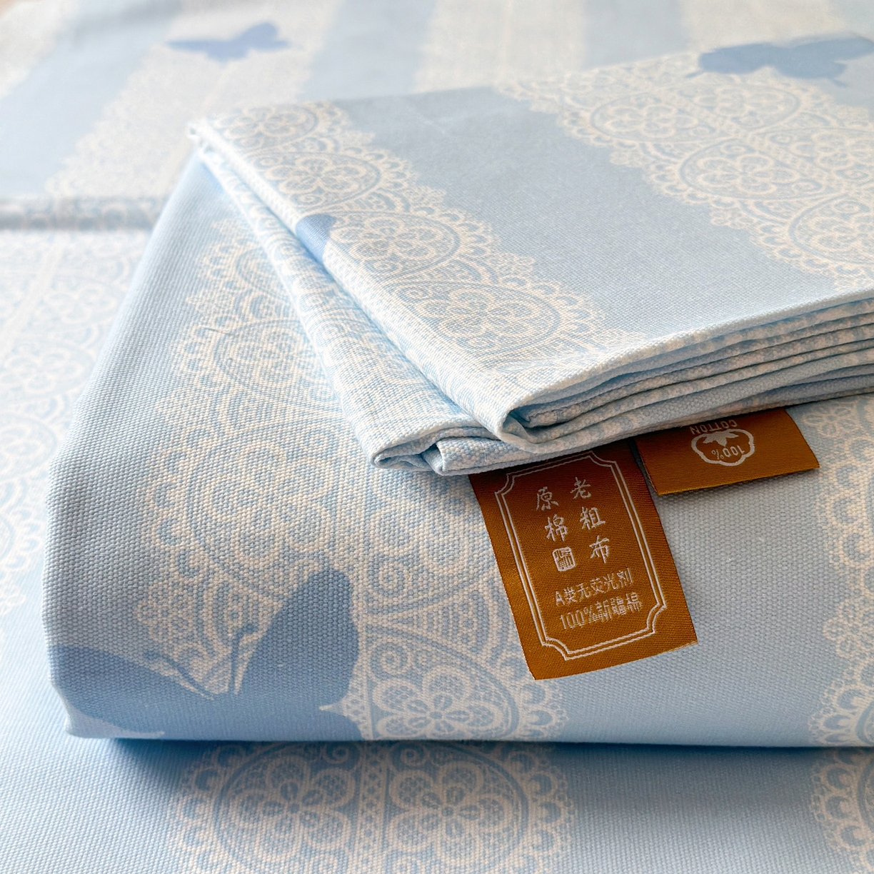 91家纺网 家纺一手货源 找家纺 女子家纺 2026新款全棉老粗布床单 蝶恋花