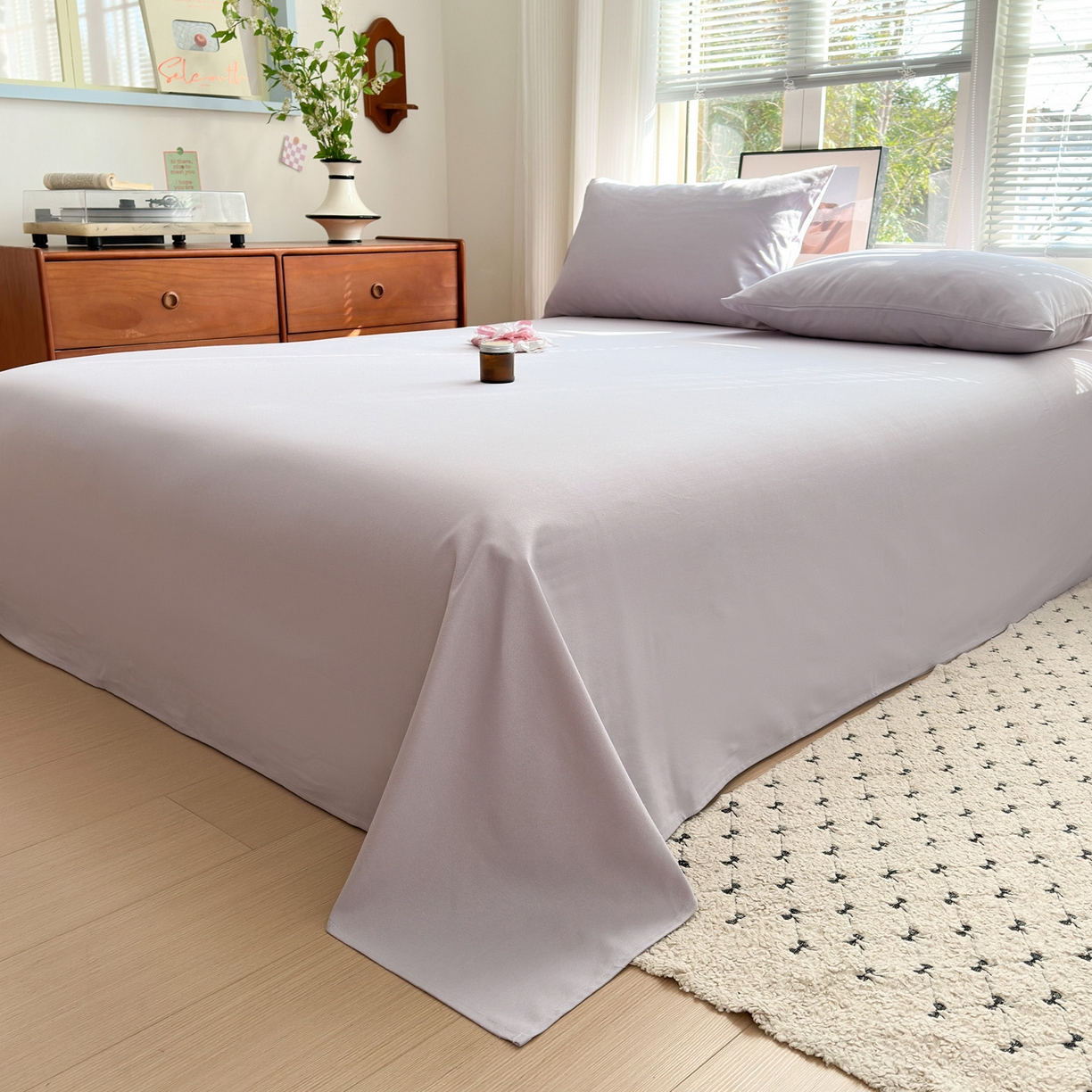 91家纺网 家纺一手货源 找家纺 女子家纺 2026新款全棉老粗布床单 丁香紫