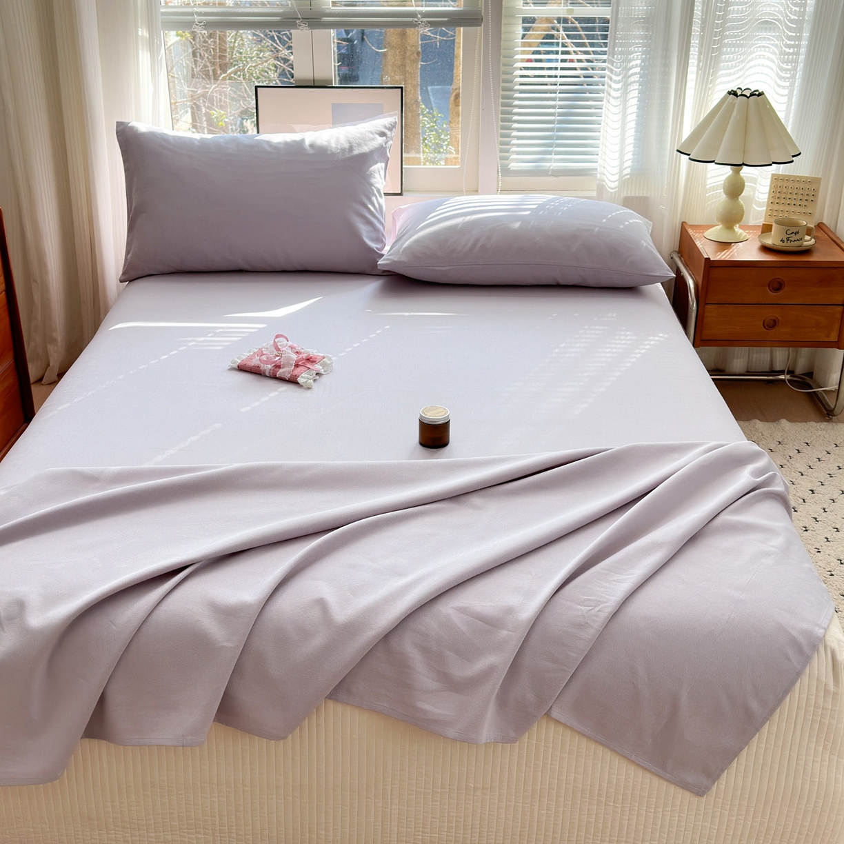 91家纺网 家纺一手货源 找家纺 女子家纺 2026新款全棉老粗布床单 丁香紫