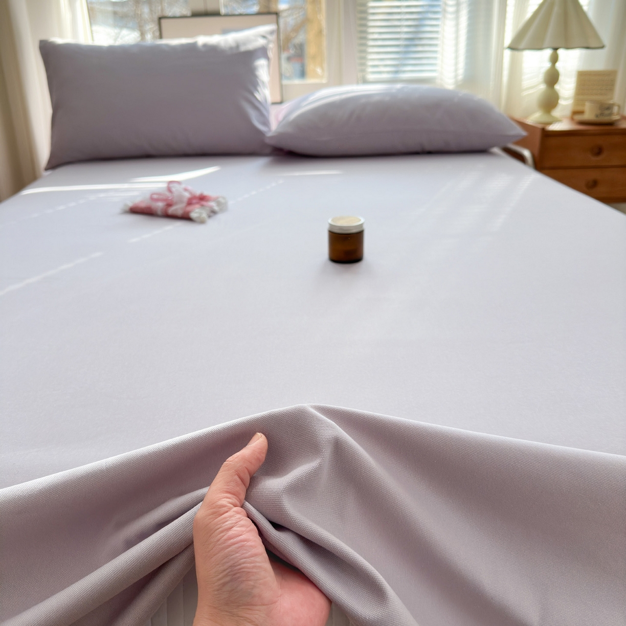 91家纺网 家纺一手货源 找家纺 女子家纺 2026新款全棉老粗布床单 丁香紫