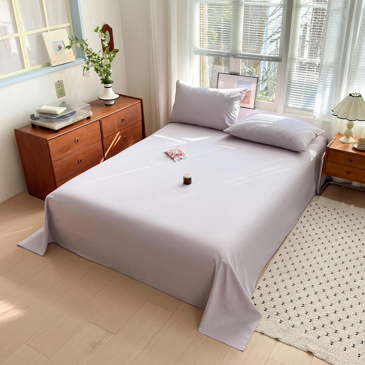 91家纺网 家纺一手货源 找家纺 女子家纺 2026新款全棉老粗布床单 丁香紫