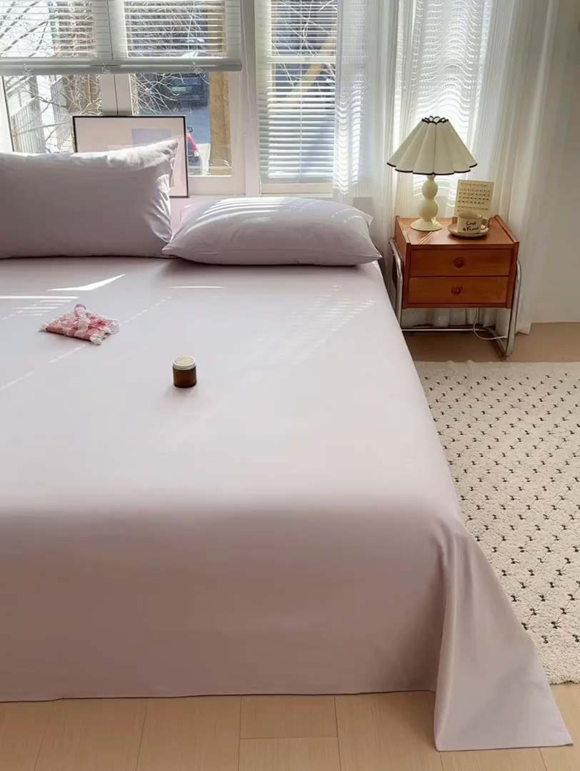 91家纺网 家纺一手货源 找家纺 女子家纺 2026新款全棉老粗布床单 丁香紫