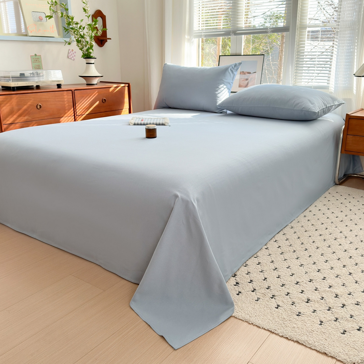 91家纺网 家纺一手货源 找家纺 女子家纺 2026新款全棉老粗布床单 海蓝