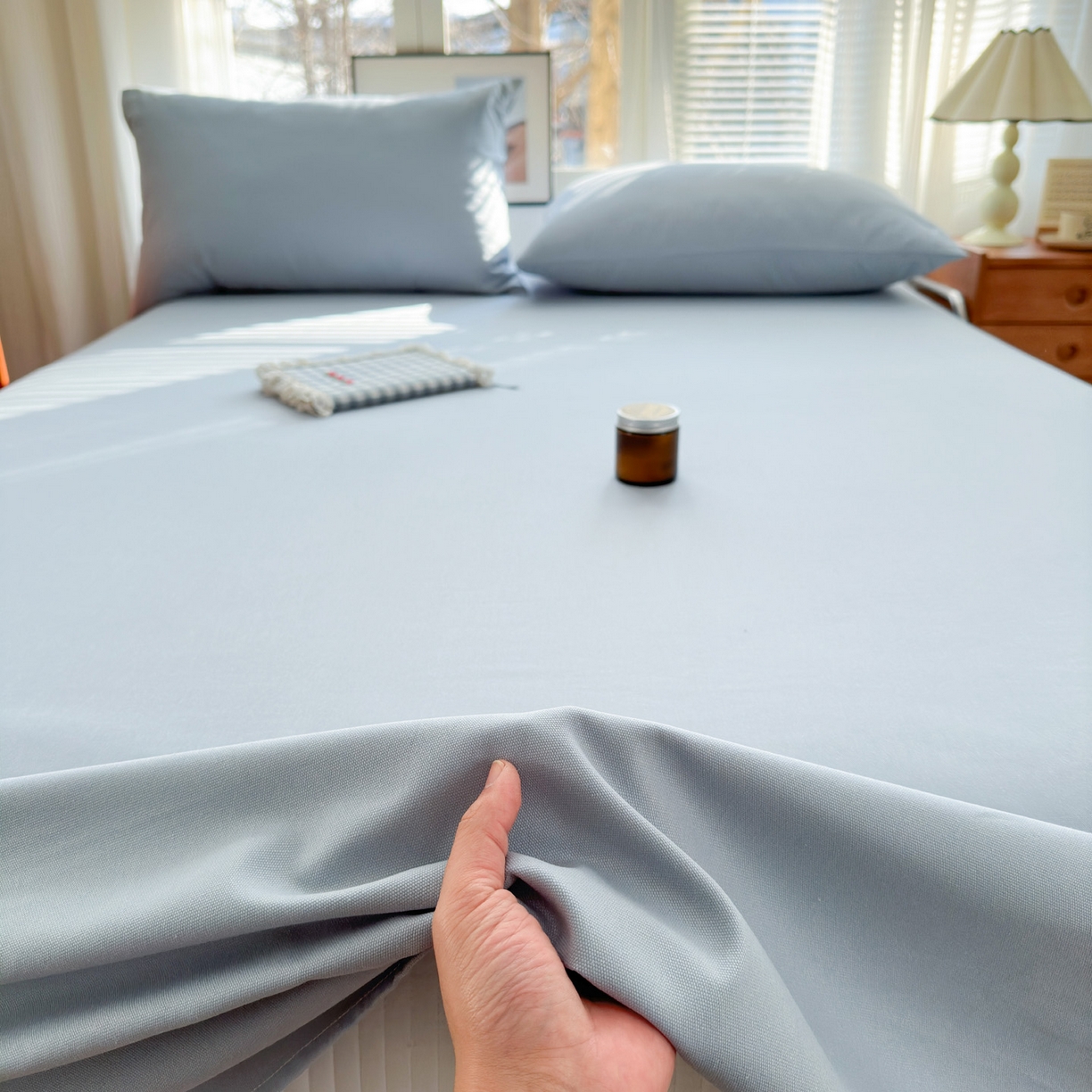 91家纺网 家纺一手货源 找家纺 女子家纺 2026新款全棉老粗布床单 海蓝