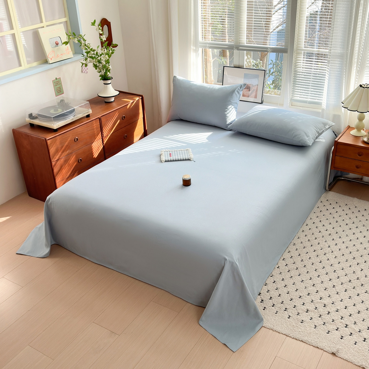 91家纺网 家纺一手货源 找家纺 女子家纺 2026新款全棉老粗布床单 海蓝