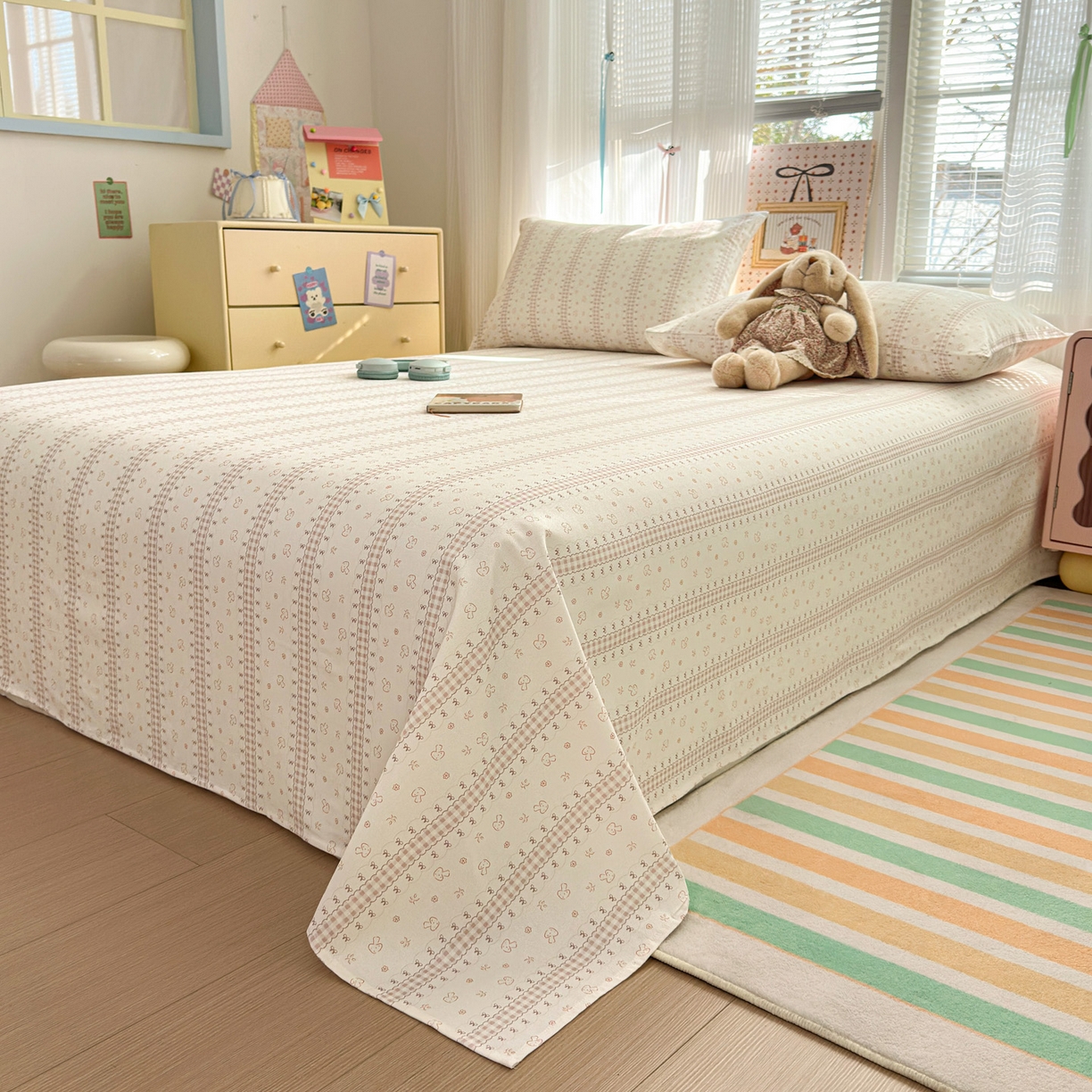 91家纺网 家纺一手货源 找家纺 女子家纺 2026新款全棉老粗布床单 幻彩