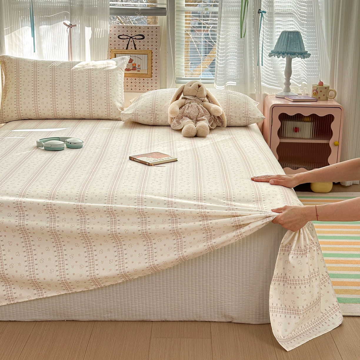 91家纺网 家纺一手货源 找家纺 女子家纺 2026新款全棉老粗布床单 幻彩