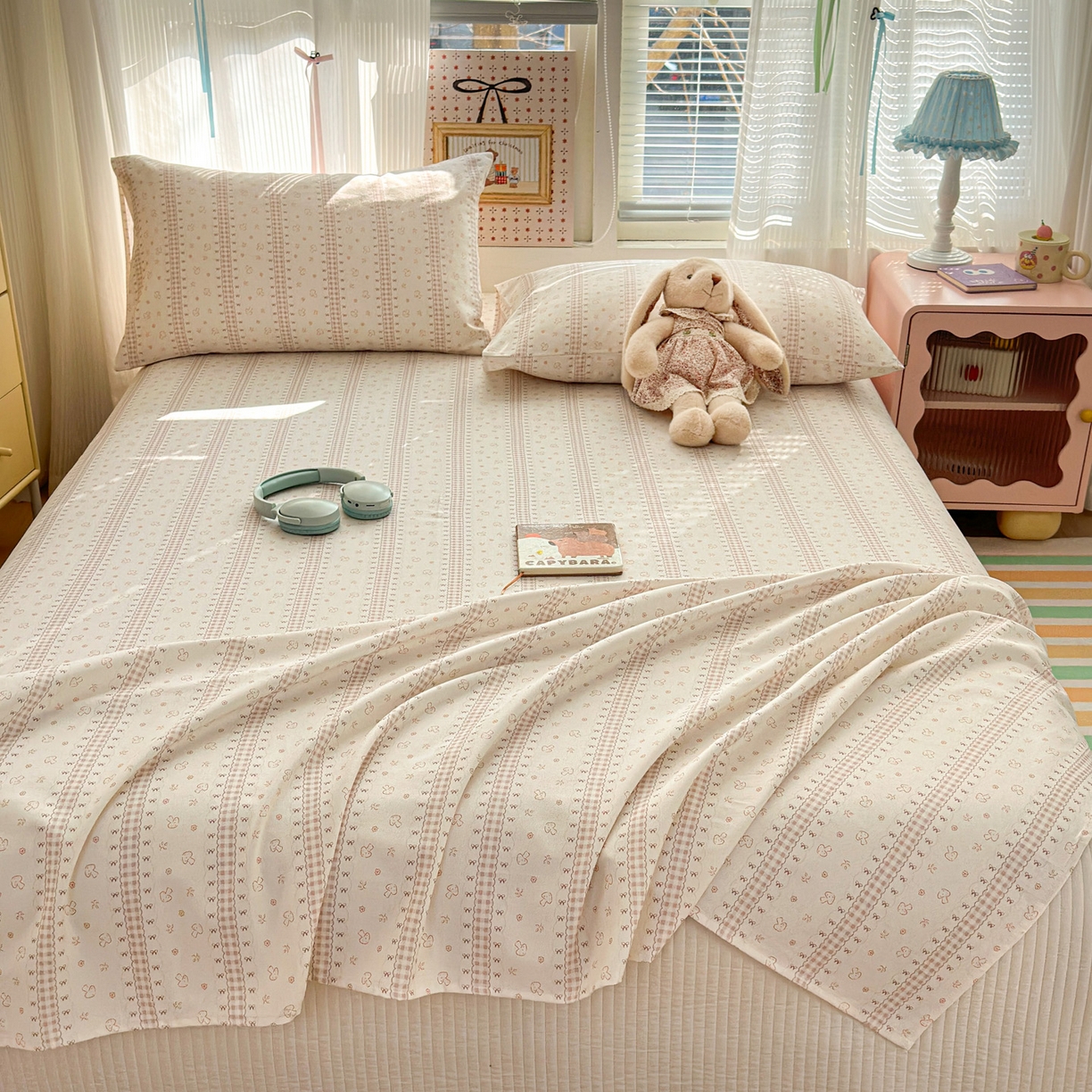 91家纺网 家纺一手货源 找家纺 女子家纺 2026新款全棉老粗布床单 幻彩