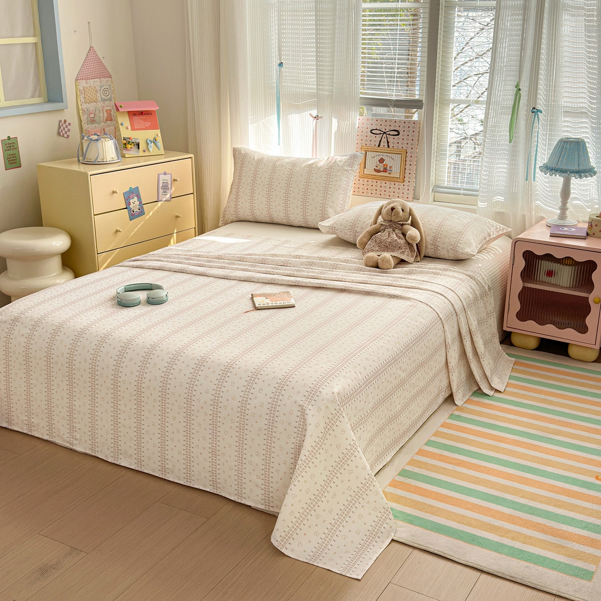 91家纺网 家纺一手货源 找家纺 女子家纺 2026新款全棉老粗布床单 幻彩