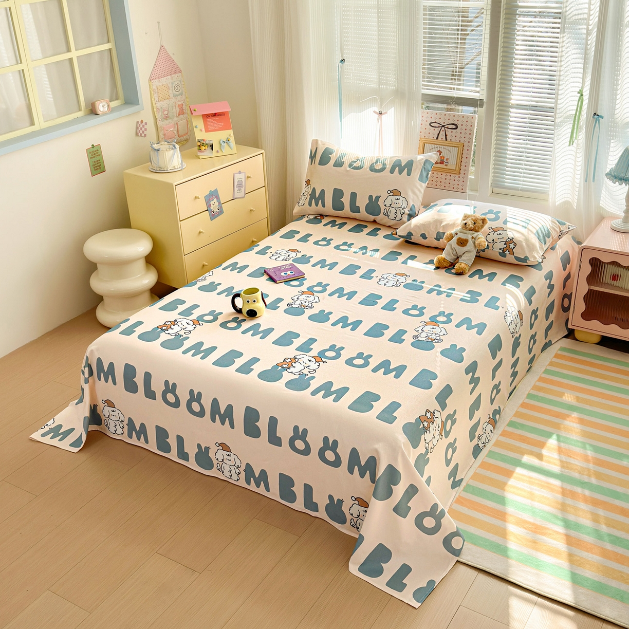 91家纺网 家纺一手货源 找家纺 女子家纺 2026新款全棉老粗布床单 泡芙-兰