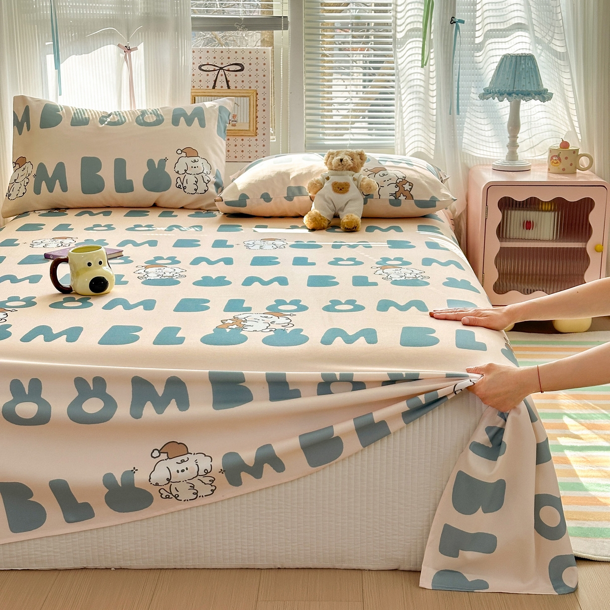 91家纺网 家纺一手货源 找家纺 女子家纺 2026新款全棉老粗布床单 泡芙-兰