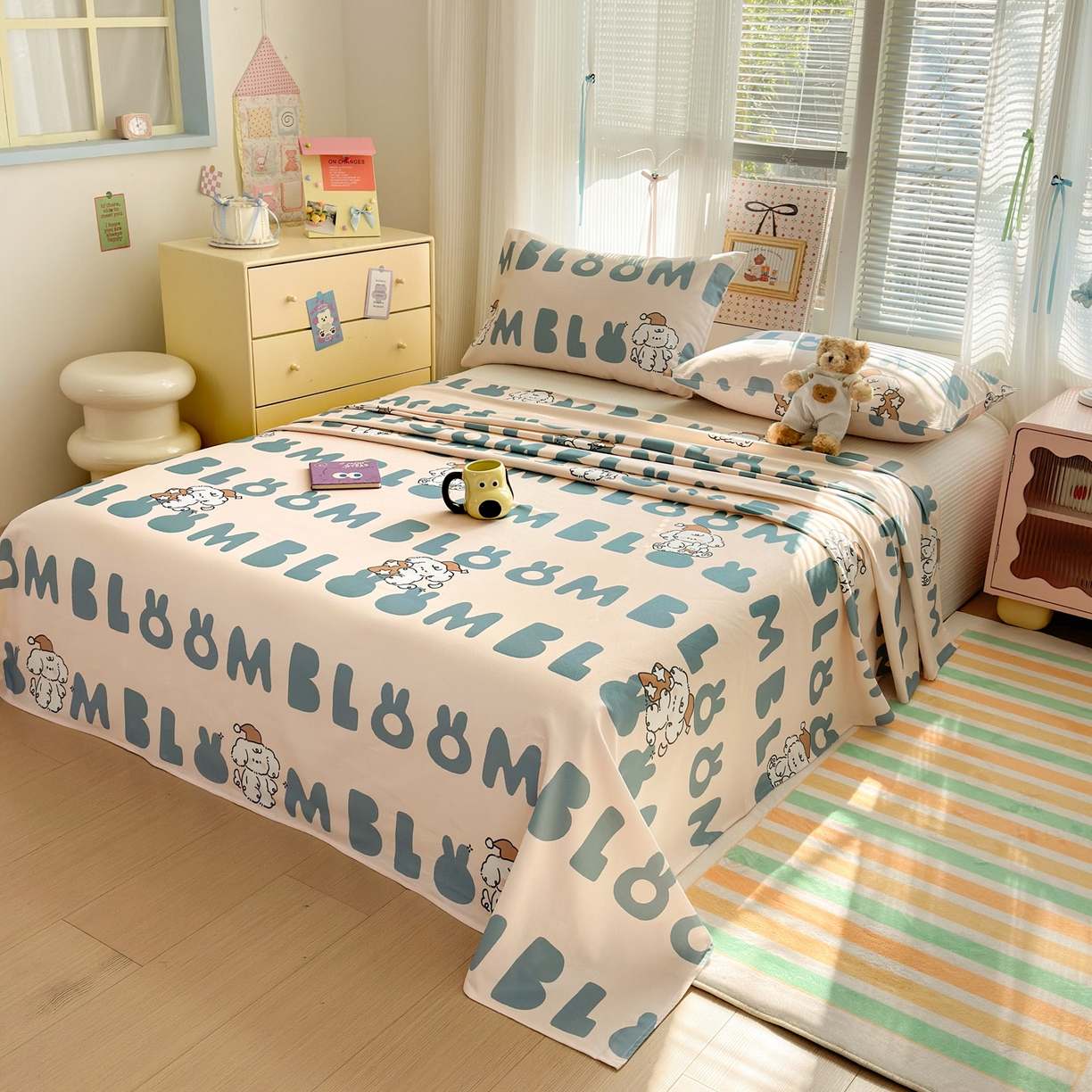 91家纺网 家纺一手货源 找家纺 女子家纺 2026新款全棉老粗布床单 泡芙-兰