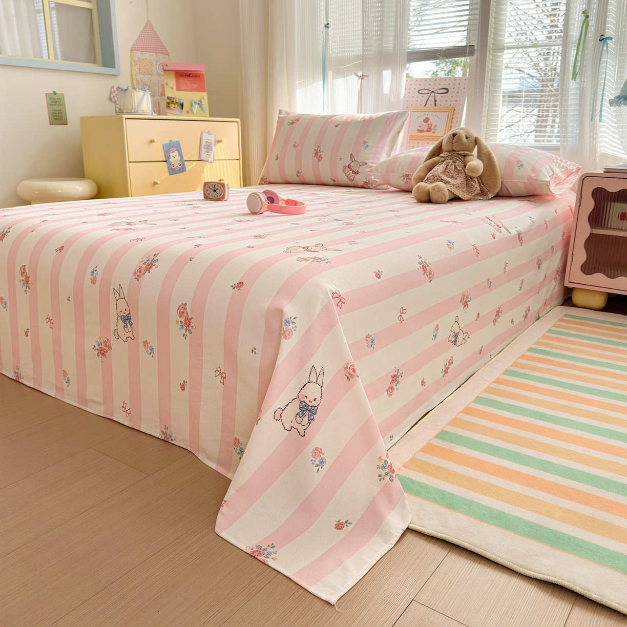 91家纺网 家纺一手货源 找家纺 女子家纺 2026新款全棉老粗布床单 奇奇兔