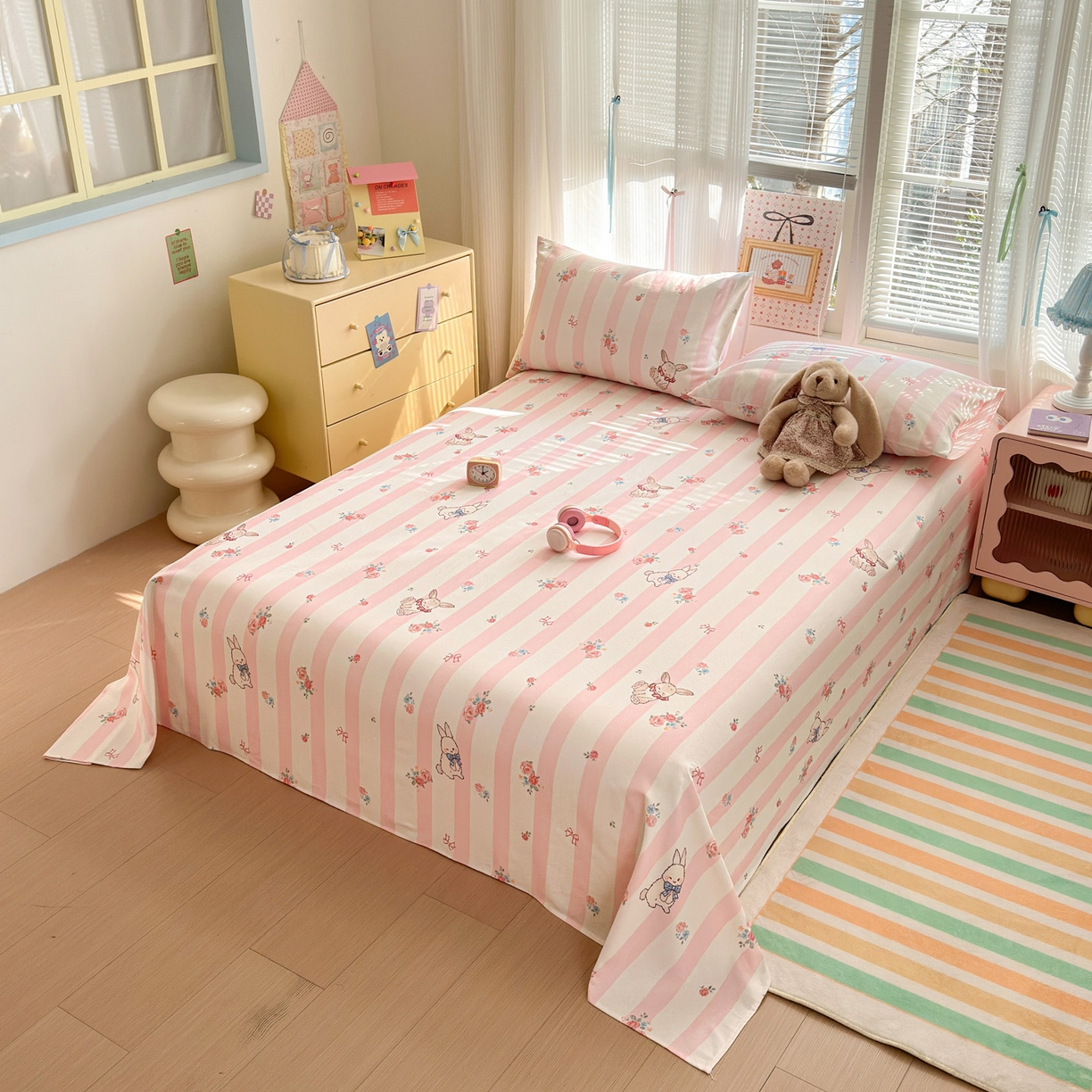 91家纺网 家纺一手货源 找家纺 女子家纺 2026新款全棉老粗布床单 奇奇兔