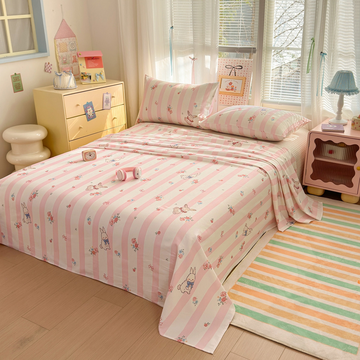 91家纺网 家纺一手货源 找家纺 女子家纺 2026新款全棉老粗布床单 奇奇兔