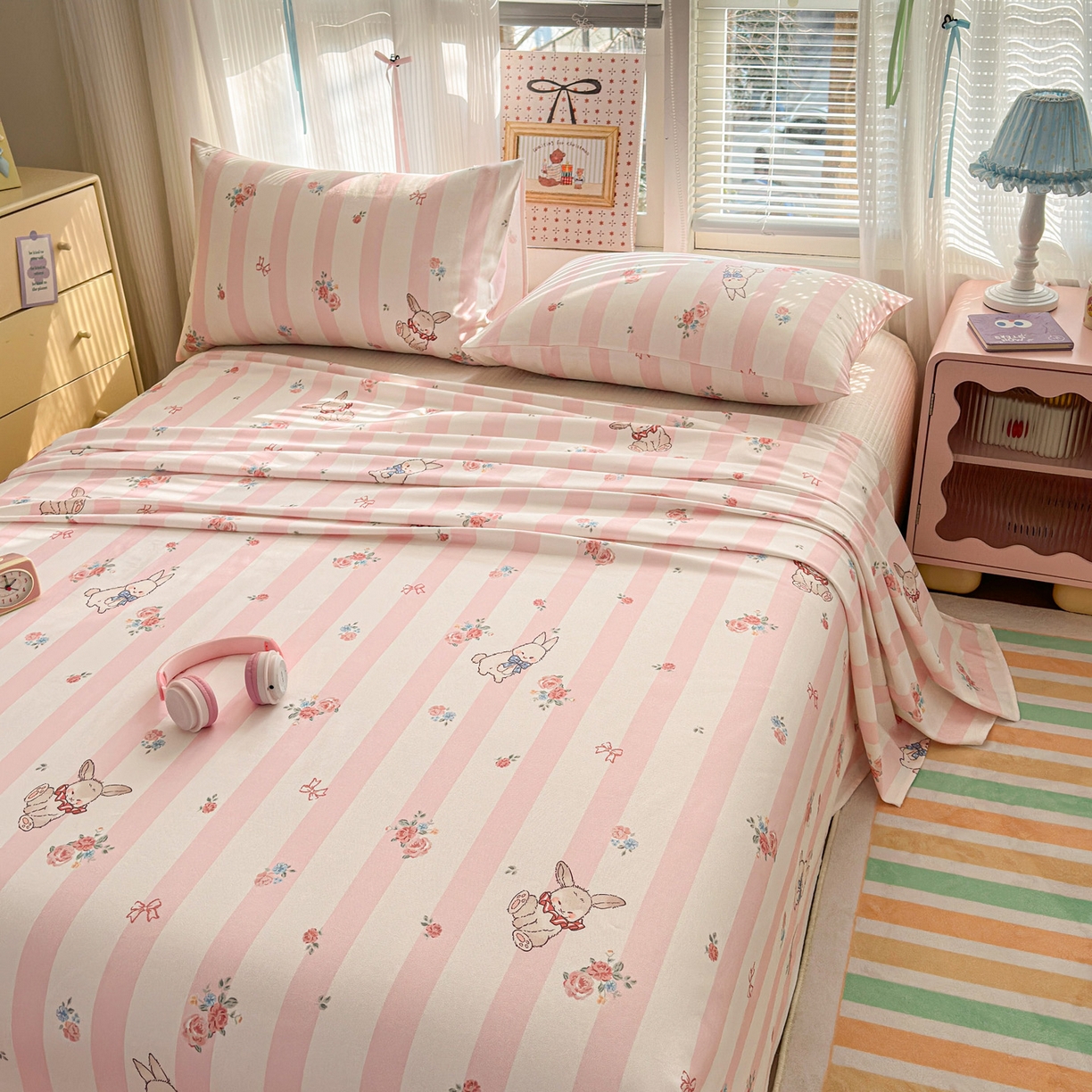 91家纺网 家纺一手货源 找家纺 女子家纺 2026新款全棉老粗布床单 奇奇兔