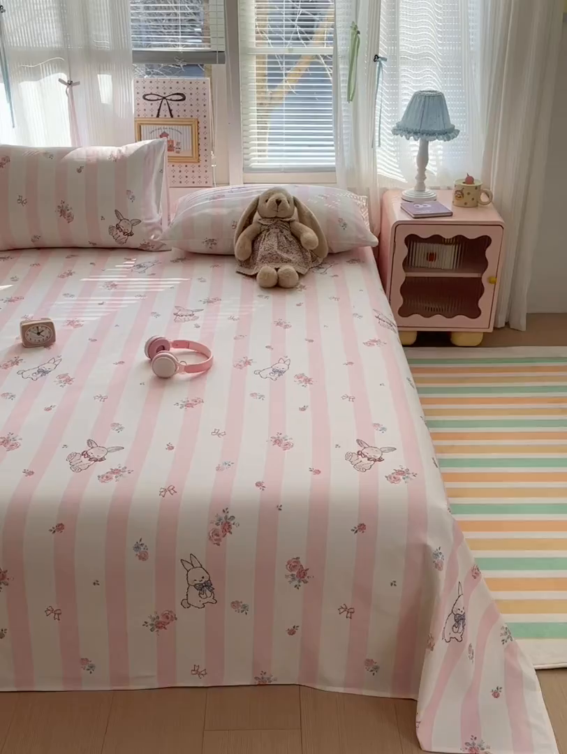 91家纺网 家纺一手货源 找家纺 女子家纺 2026新款全棉老粗布床单 奇奇兔