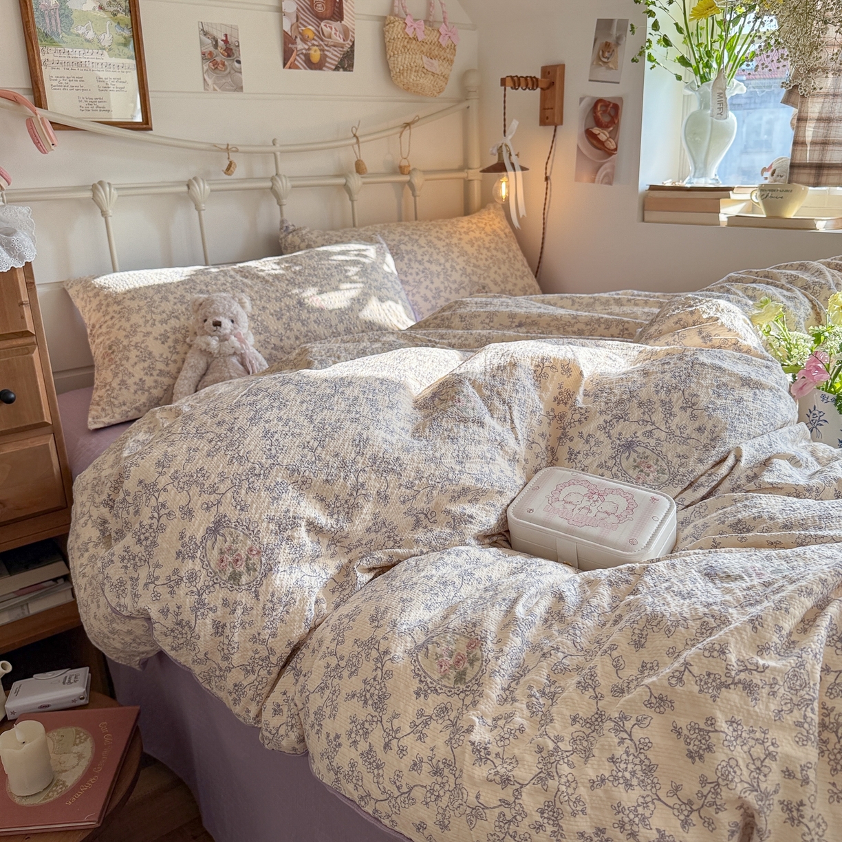 91家纺网 家纺一手货源 找家纺 初念 2026新款A类高品质110克超柔泡芙纱四件套 蕾丝花匣