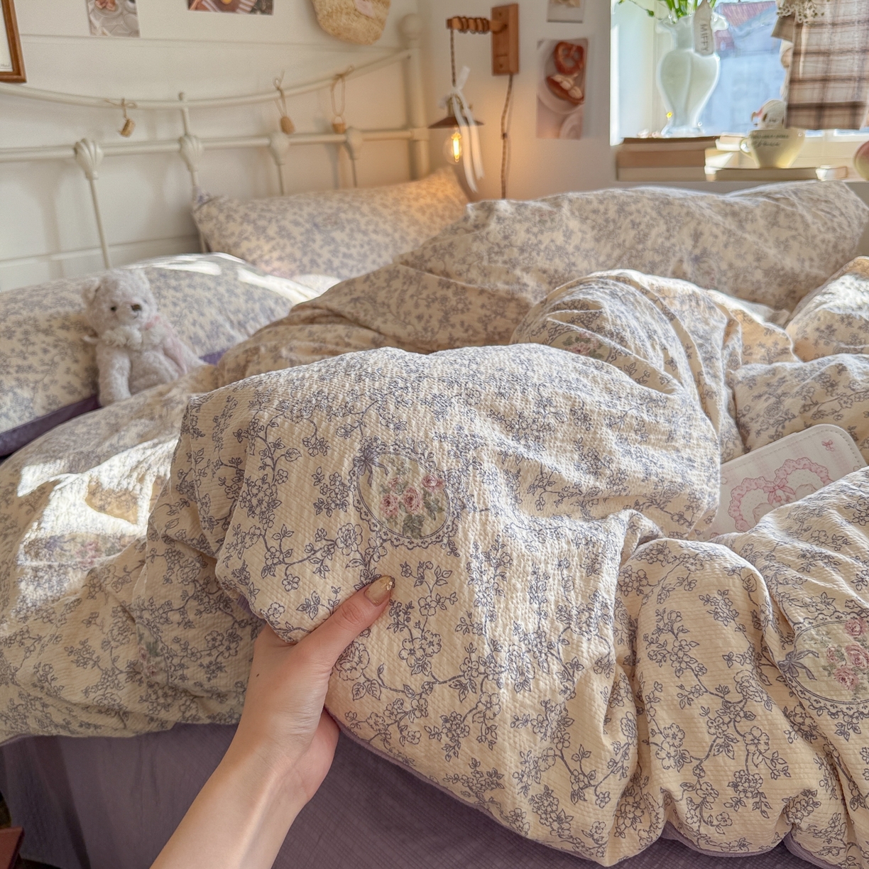 91家纺网 家纺一手货源 找家纺 初念 2026新款A类高品质110克超柔泡芙纱四件套 蕾丝花匣