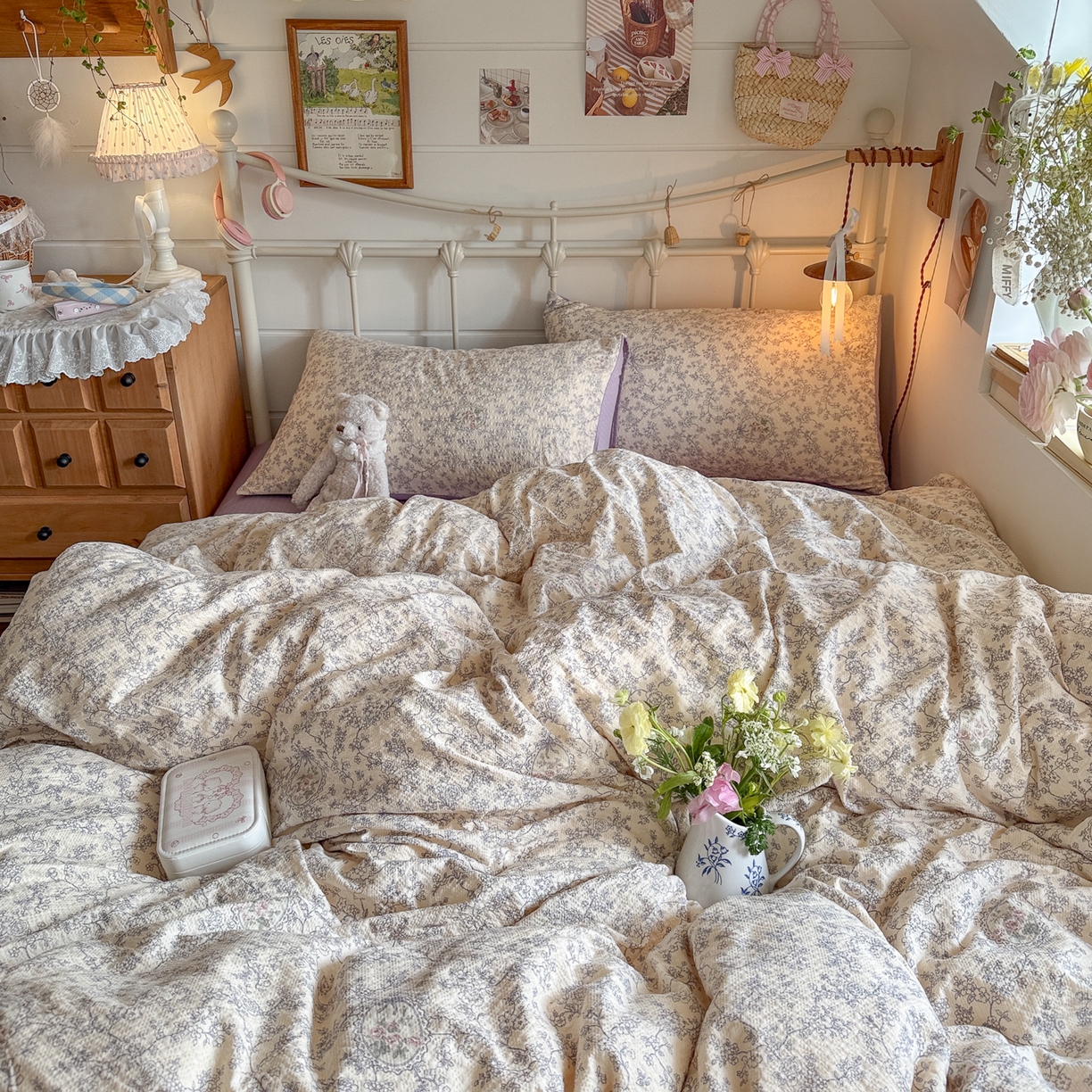 91家纺网 家纺一手货源 找家纺 初念 2026新款A类高品质110克超柔泡芙纱四件套 蕾丝花匣