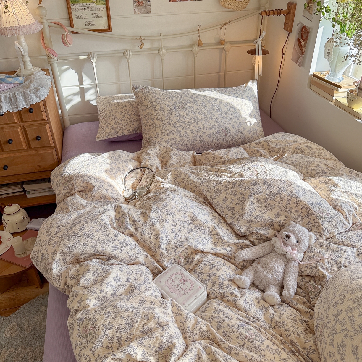 91家纺网 家纺一手货源 找家纺 初念 2026新款A类高品质110克超柔泡芙纱四件套 蕾丝花匣