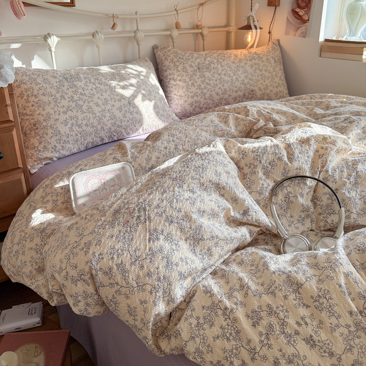 91家纺网 家纺一手货源 找家纺 初念 2026新款A类高品质110克超柔泡芙纱四件套 蕾丝花匣