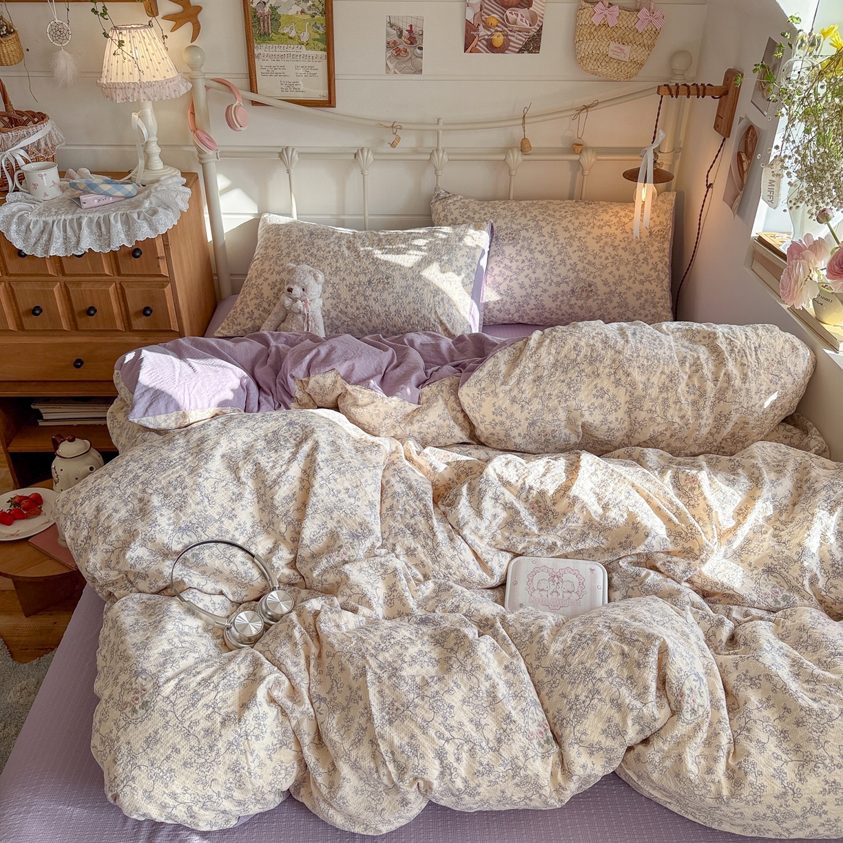 91家纺网 家纺一手货源 找家纺 初念 2026新款A类高品质110克超柔泡芙纱四件套 蕾丝花匣