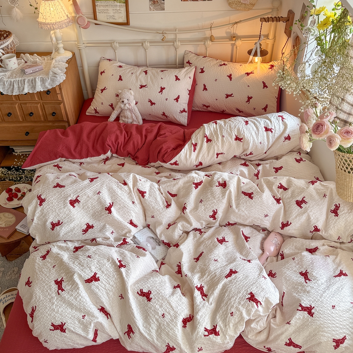 91家纺网 家纺一手货源 找家纺 初念 2026新款A类高品质110克超柔泡芙纱四件套 马上有钱