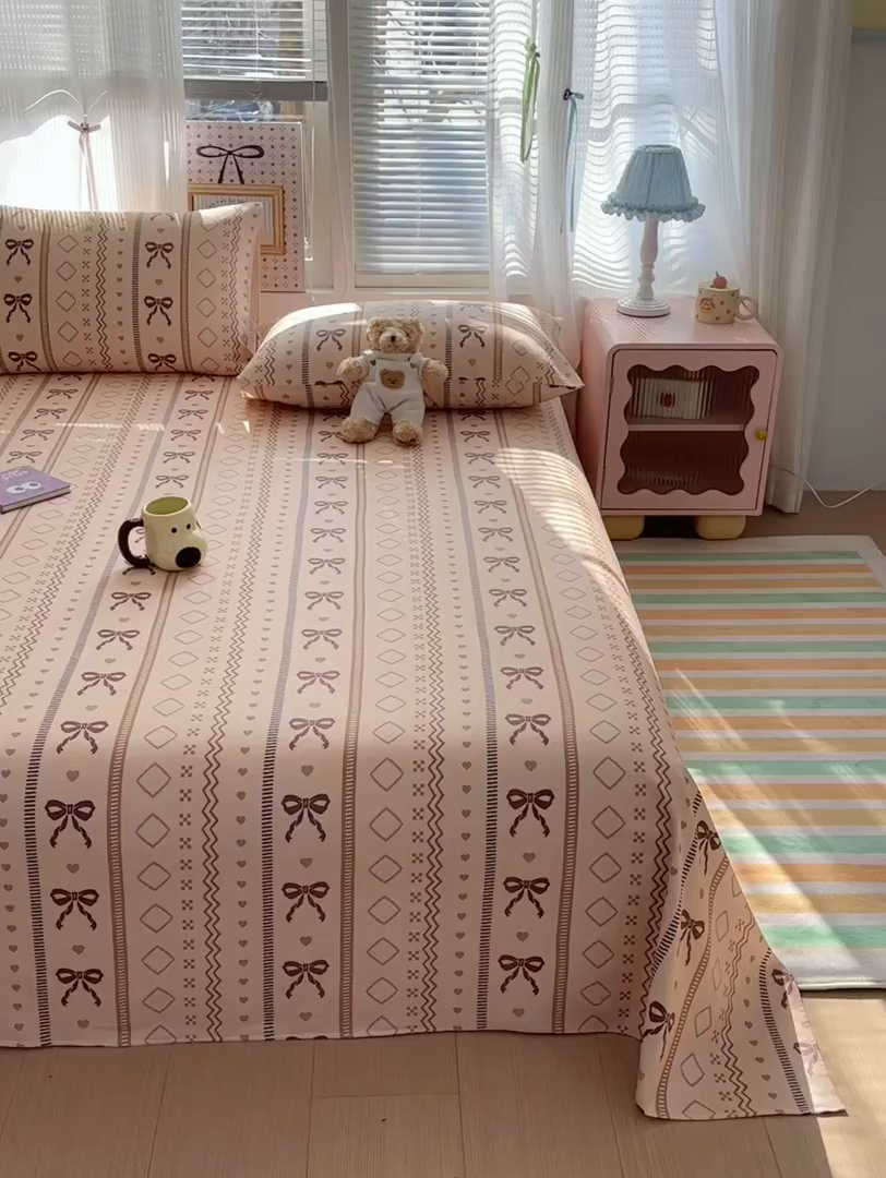 91家纺网 家纺一手货源 找家纺 女子家纺 2026新款全棉老粗布床单 幸运结