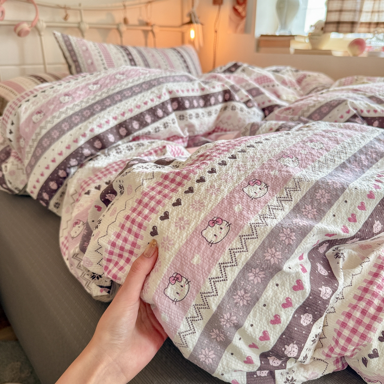 初念 2026新款A类高品质110克超柔泡芙纱四件套 猫咪集