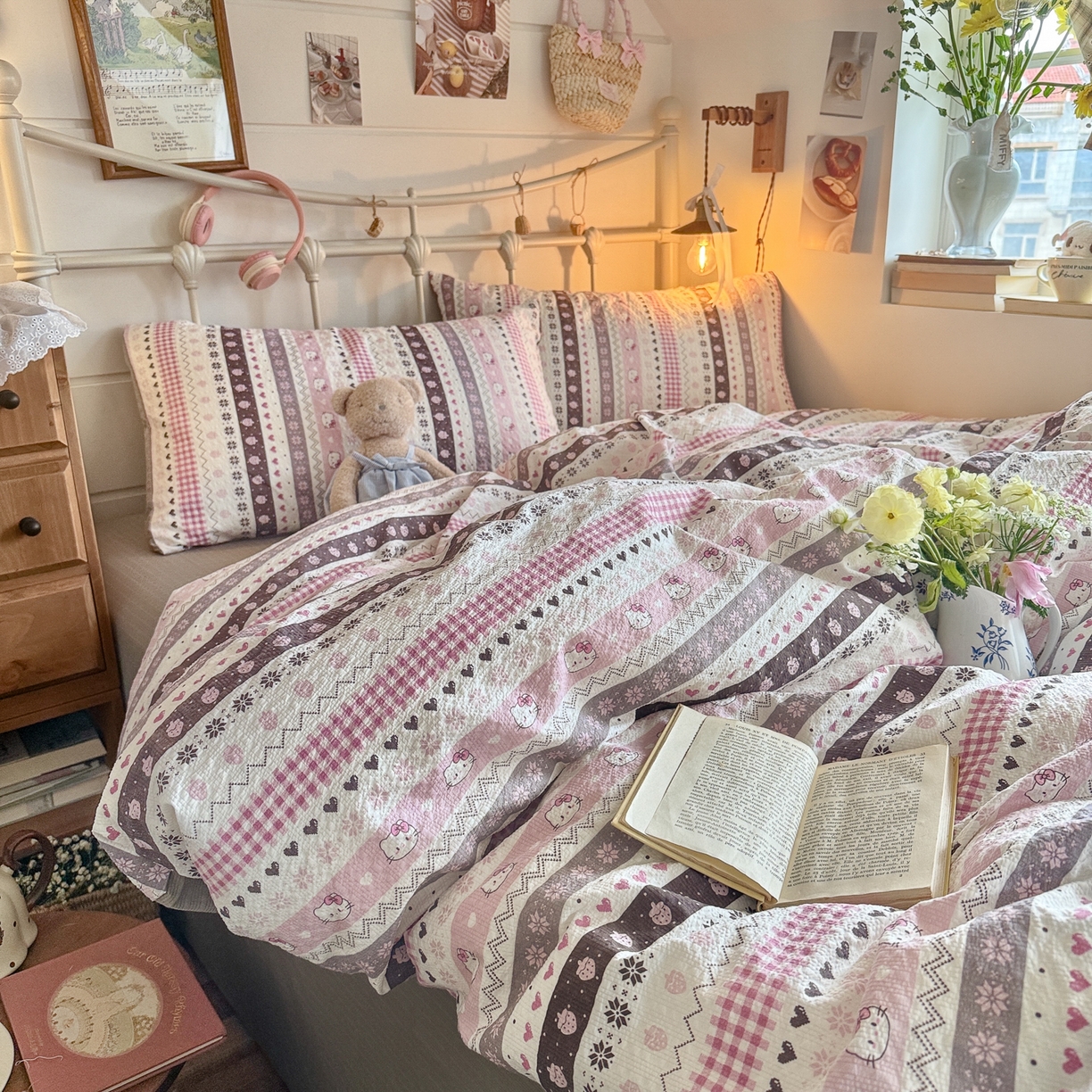 91家纺网 家纺一手货源 找家纺 初念 2026新款A类高品质110克超柔泡芙纱四件套 猫咪集