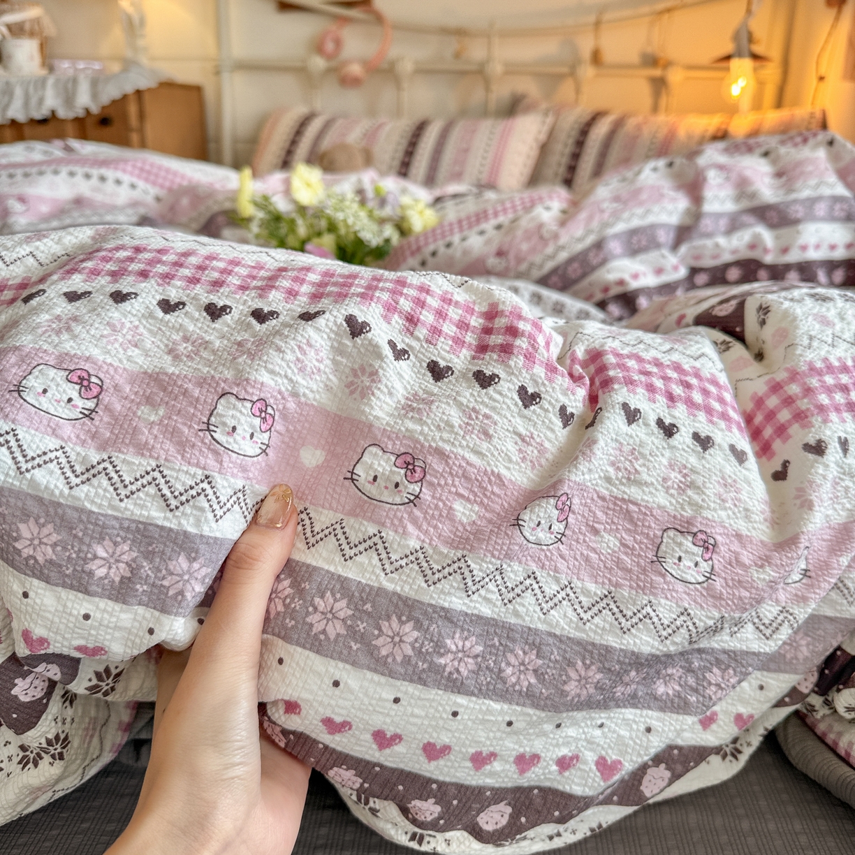 91家纺网 家纺一手货源 找家纺 初念 2026新款A类高品质110克超柔泡芙纱四件套 猫咪集