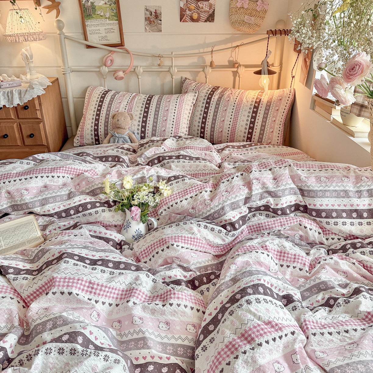 91家纺网 家纺一手货源 找家纺 初念 2026新款A类高品质110克超柔泡芙纱四件套 猫咪集