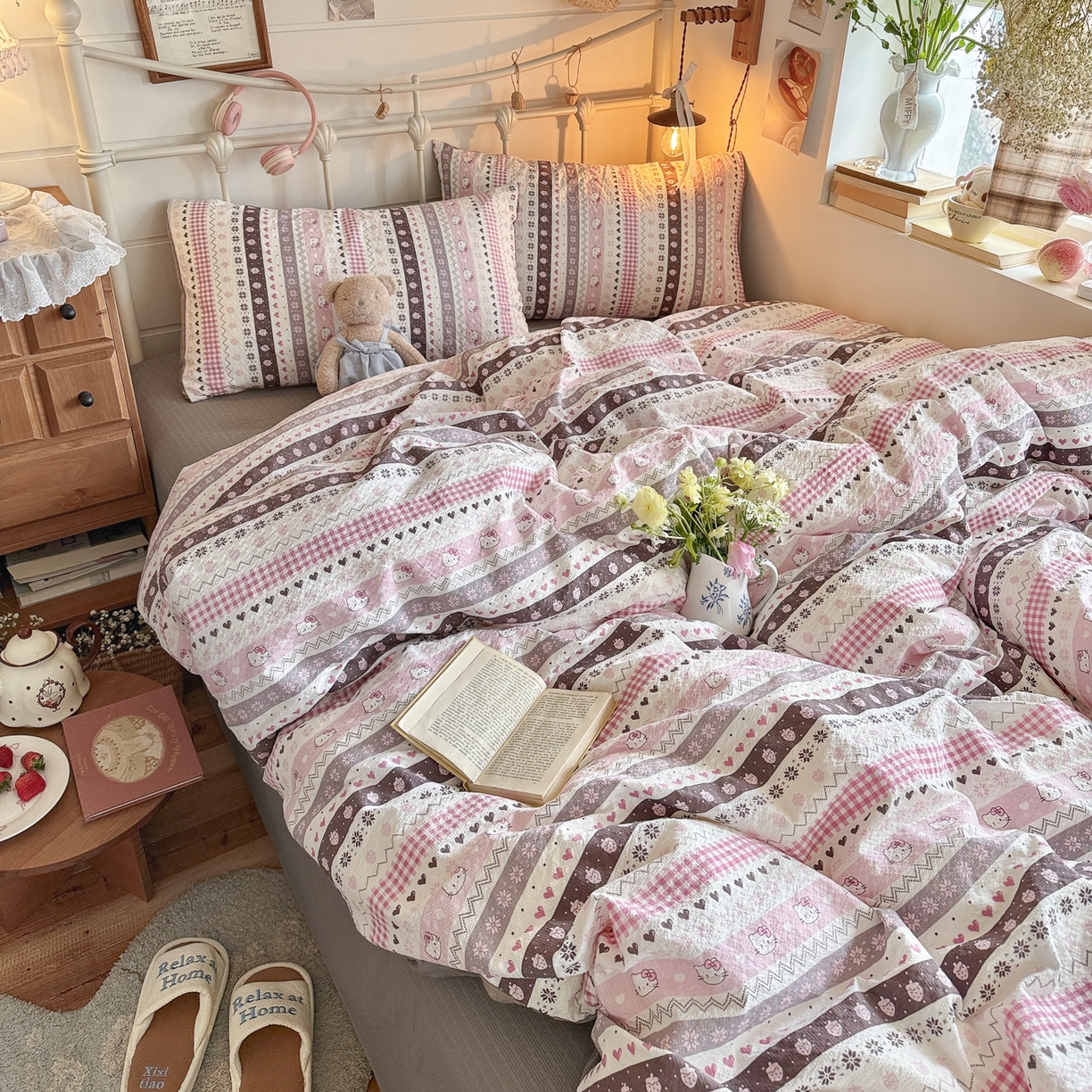 91家纺网 家纺一手货源 找家纺 初念 2026新款A类高品质110克超柔泡芙纱四件套 猫咪集