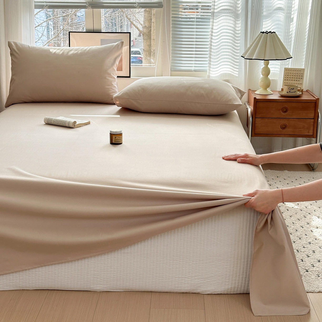 91家纺网 家纺一手货源 找家纺 女子家纺 2026新款全棉老粗布床单 亚麻咖