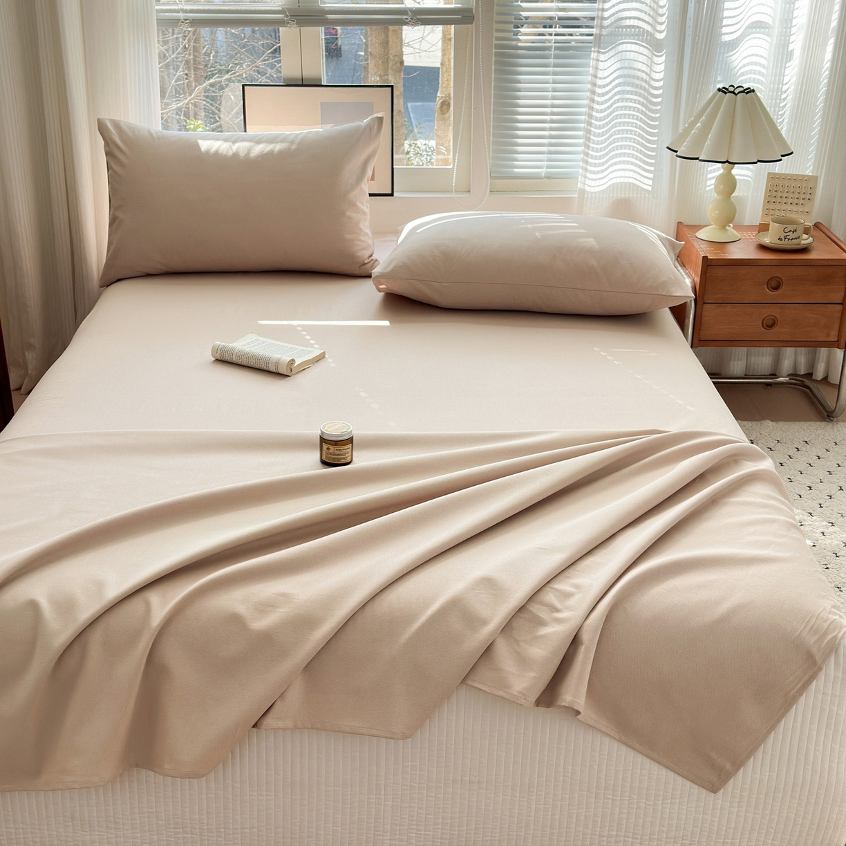 91家纺网 家纺一手货源 找家纺 女子家纺 2026新款全棉老粗布床单 亚麻咖