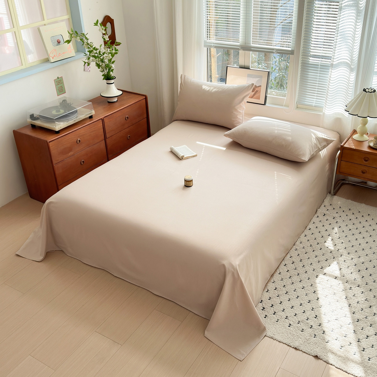 91家纺网 家纺一手货源 找家纺 女子家纺 2026新款全棉老粗布床单 亚麻咖