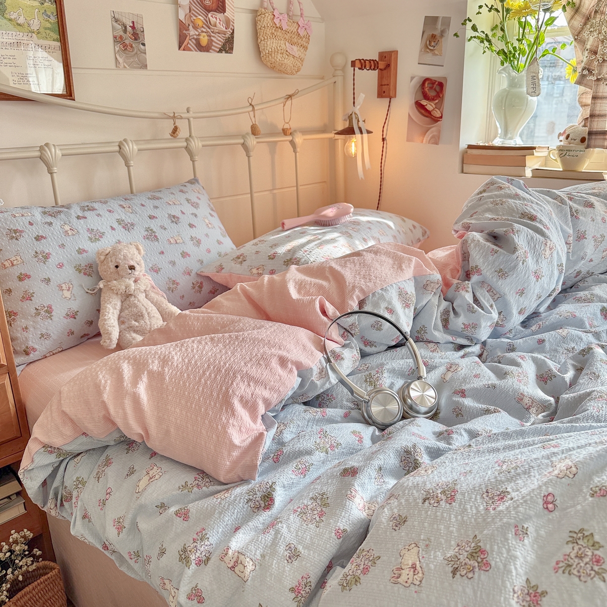 91家纺网 家纺一手货源 找家纺 初念 2026新款A类高品质110克超柔泡芙纱四件套 萌兔岛屿