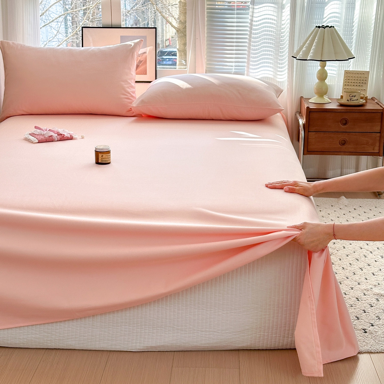 91家纺网 家纺一手货源 找家纺 女子家纺 2026新款全棉老粗布床单 樱桃粉